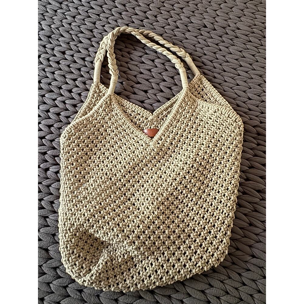 Vanessa Bruno Paris Beige Macramé Crochet Tote Bag Woven Boho Summer Cabas - Picture 2 of 8